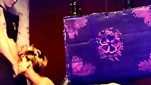 Negroid clover cosplay in the air blowjob, handjob with the addition of fogged up cum shot at