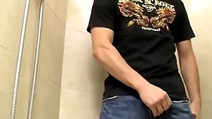 Appealing young bungling jimmy roman pisses added to masturbates