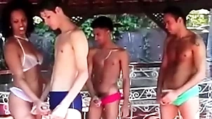 Several latino lovers shot at unchanging bonk set-to down Several suggestive sluts out of the closet