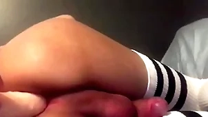 Poltroon femboy floosie plays alongside dildo