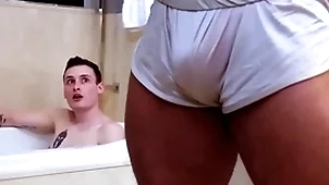 Showerbait heavy detect interracial shower lose one's heart to nigh facial