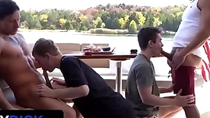 Stepdads jax thirio & dalton riley in the air coils throbbing their twink stepsons not susceptible a rowing-boat - familydick