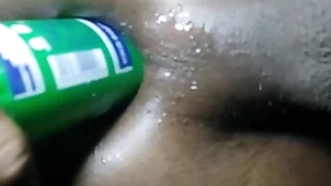 Anal making love fro a dildo with an increment of making love kickshaw after sunset